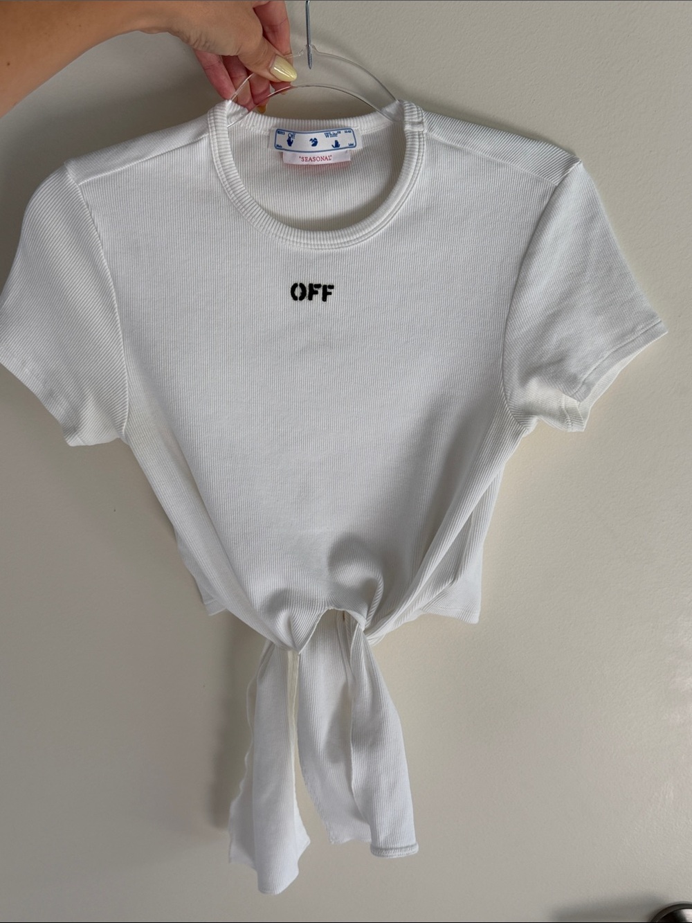 Off-White crop top White Tie-Front Ribbed Tee sz42